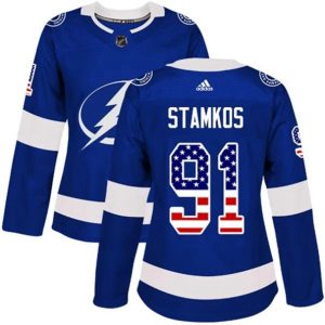 kvinder-NHL-Tampa-Bay-Lightning-Ishockey-Troeje-Steven-Stamkos-91-Blaa-USA-Flag-Fashion-Authentic