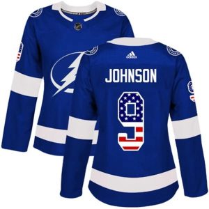 kvinder-NHL-Tampa-Bay-Lightning-Ishockey-Troeje-Tyler-Johnson-9-Blaa-USA-Flag-Fashion-Authentic