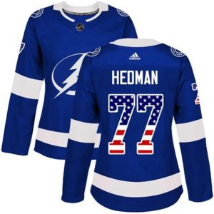 kvinder-NHL-Tampa-Bay-Lightning-Ishockey-Troeje-Victor-Hedman-77-Blaa-USA-Flag-Fashion-Authentic