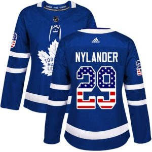 kvinder-NHL-Toronto-Maple-Leafs-Ishockey-Troeje-William-Nylander-29-Blaa-USA-Flag-Fashion-Authentic