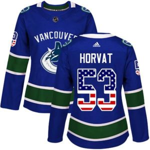 kvinder-NHL-Vancouver-Canucks-Ishockey-Troeje-Bo-Horvat-53-Blaa-USA-Flag-Fashion-Authentic