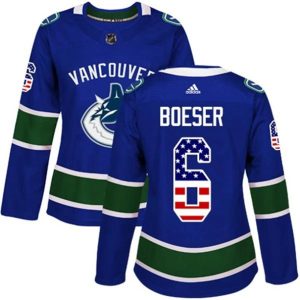 kvinder-NHL-Vancouver-Canucks-Ishockey-Troeje-Brock-Boeser-6-Blaa-USA-Flag-Fashion-Authentic