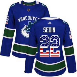 kvinder-NHL-Vancouver-Canucks-Ishockey-Troeje-Daniel-Sedin-22-Blaa-USA-Flag-Fashion-Authentic