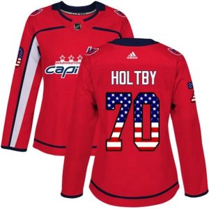 kvinder-NHL-Washington-Capitals-Ishockey-Troeje-Braden-Holtby-70-Roed-USA-Flag-Fashion-Authentic