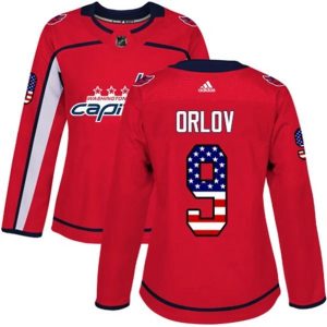 kvinder-NHL-Washington-Capitals-Ishockey-Troeje-Dmitry-Orlov-9-Roed-USA-Flag-Fashion-Authentic