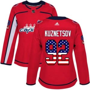 kvinder-NHL-Washington-Capitals-Ishockey-Troeje-Evgeny-Kuznetsov-92-Roed-USA-Flag-Fashion-Authentic