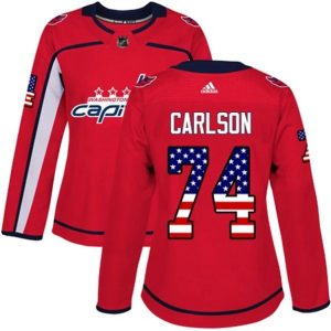 kvinder-NHL-Washington-Capitals-Ishockey-Troeje-John-Carlson-74-Roed-USA-Flag-Fashion-Authentic