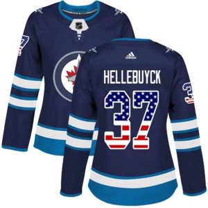 kvinder-NHL-Winnipeg-Jets-Ishockey-Troeje-Connor-Hellebuyck-37-Navy-USA-Flag-Fashion-Authentic
