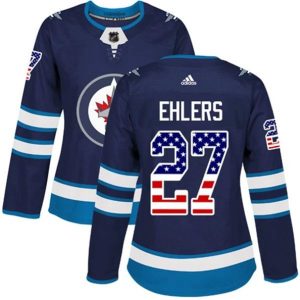 kvinder-NHL-Winnipeg-Jets-Ishockey-Troeje-Nikolaj-Ehlers-27-Navy-USA-Flag-Fashion-Authentic